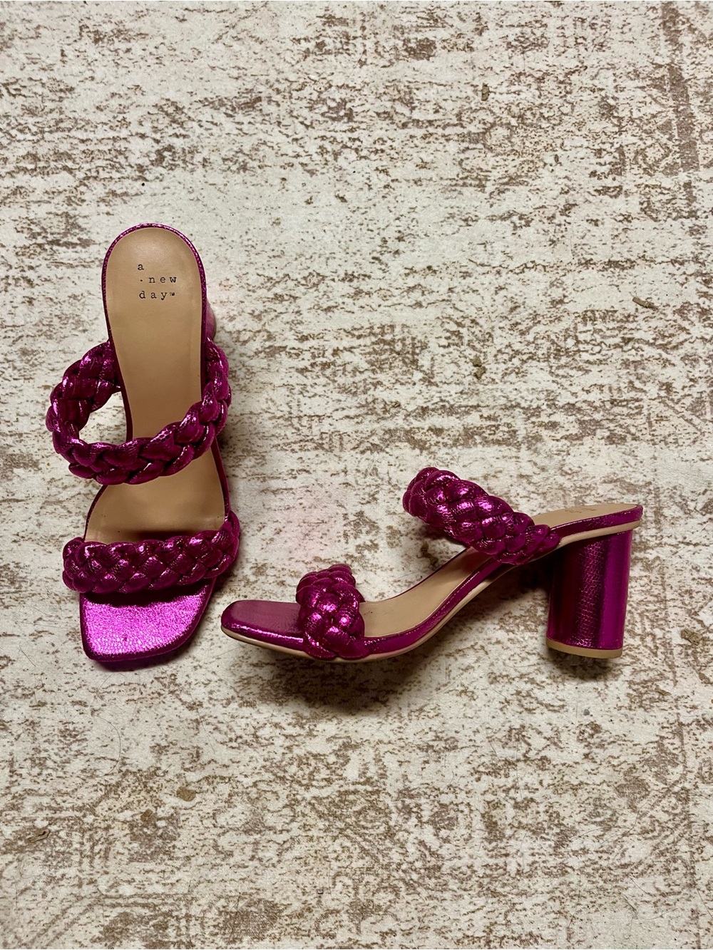 A New Day Metallic Pink Braided Block Heel Sandals